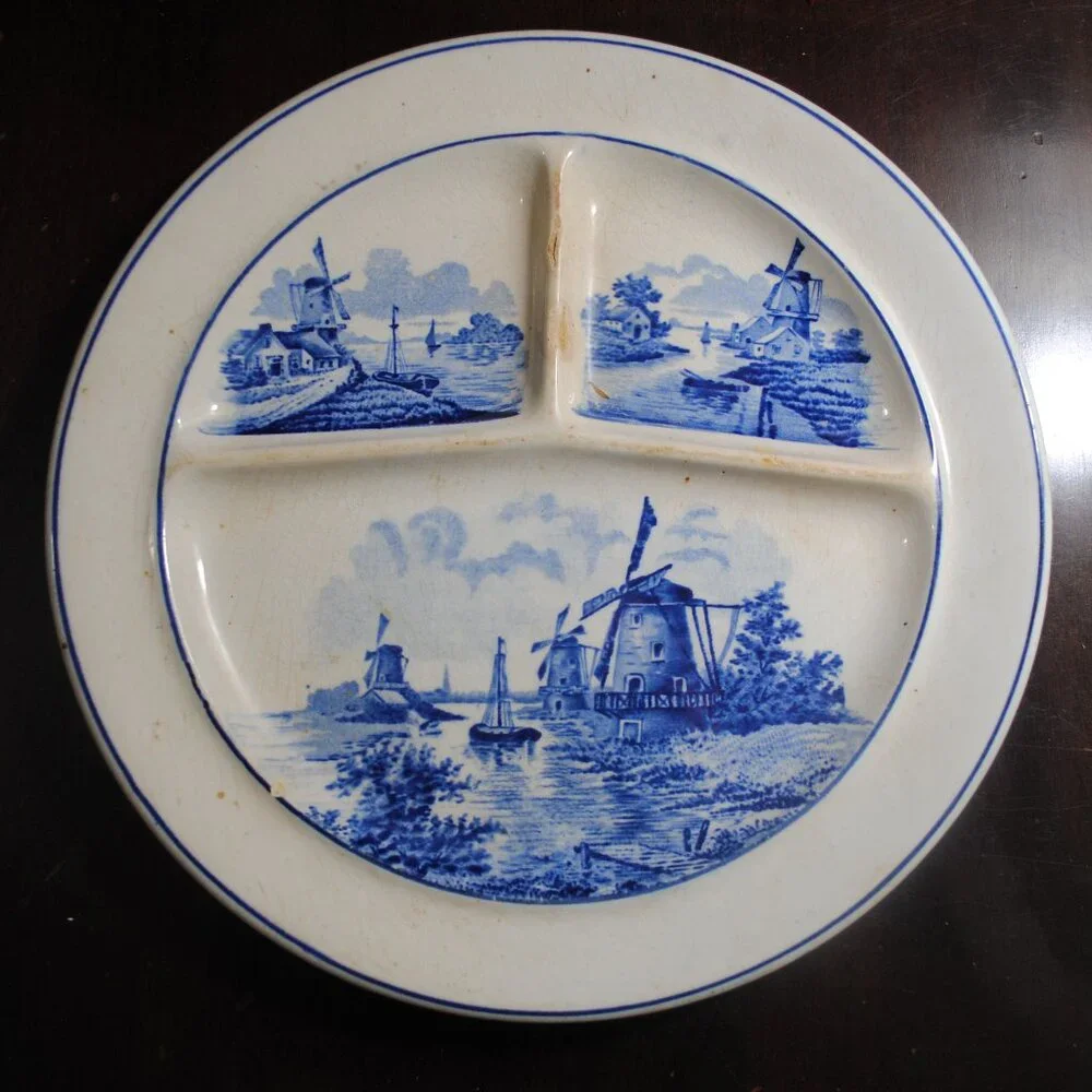 Vintage Blue & White Divided Plate Made in Germany